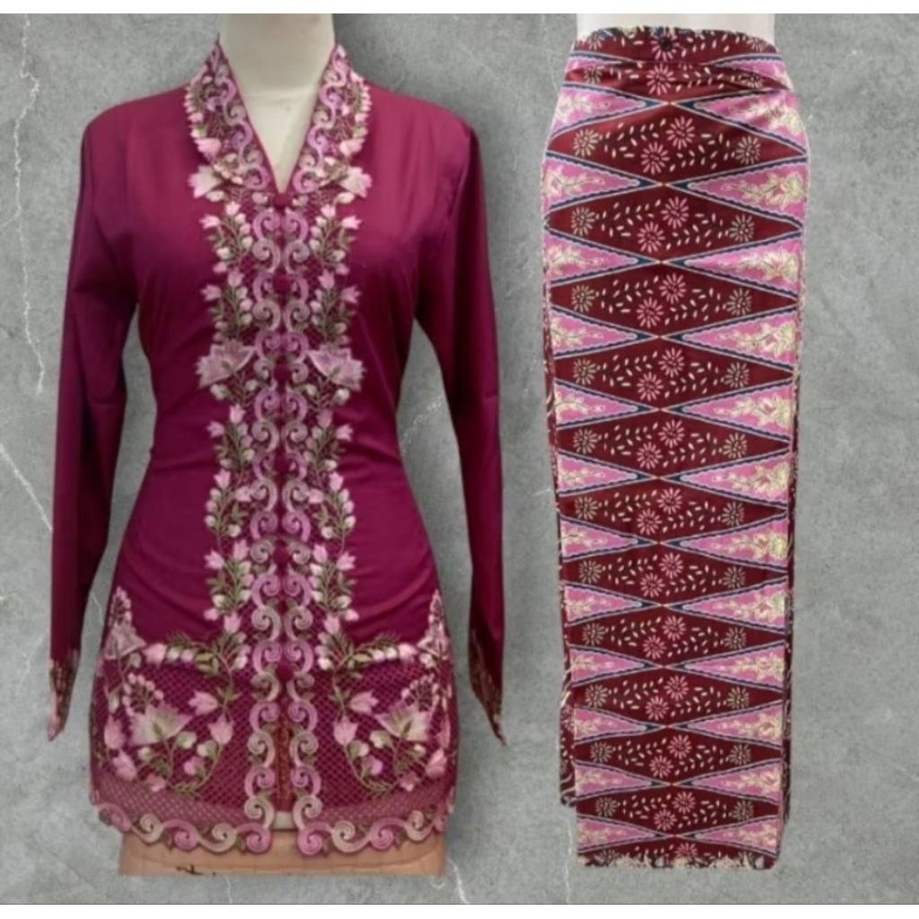 Setelan Baju Kebaya Encim Modern Jumbo Ld 120-130 // Set Rok Baju Kebaya Encim Katun Bordir// Kebaya
