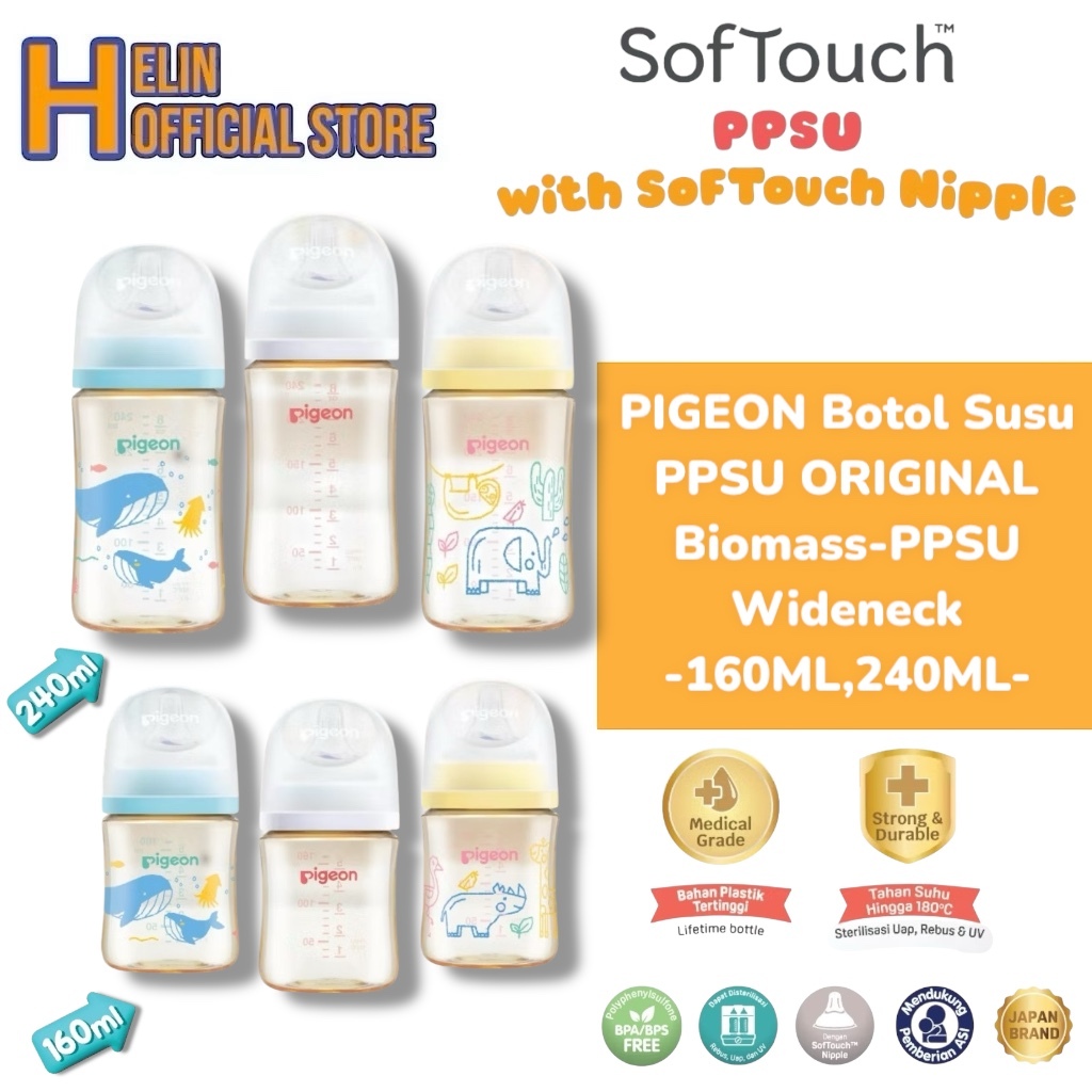 (New)Botol Pigeon PPSU ORIGINAL 100% Biomass-PPSU Wide Neck 160ml 240ml with SofTouch Nipple/Botol S