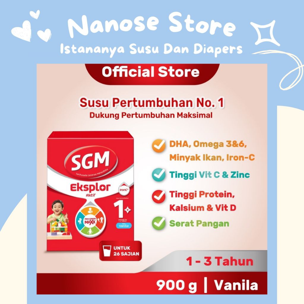 SGM explore 1+ (usia 1-3 tahun) 900gr rasa vanilla | Susu formula bubuk untuk pertumbuhan si kecil