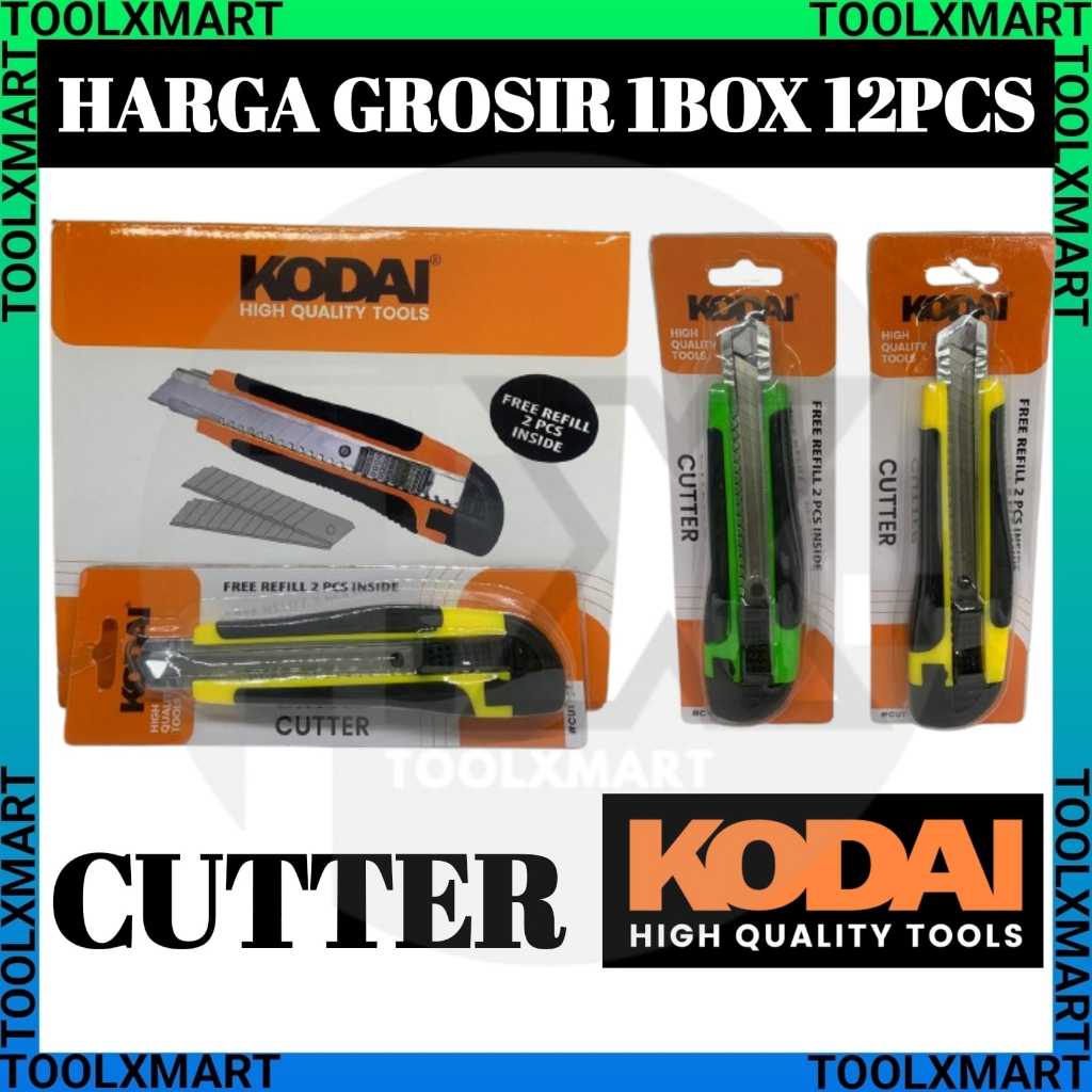 

GROSIR 1PAK 12PCS Cutter Auto Lock Lapis Karet KODAI / Pisau Cuter Free Reffil 2pcs