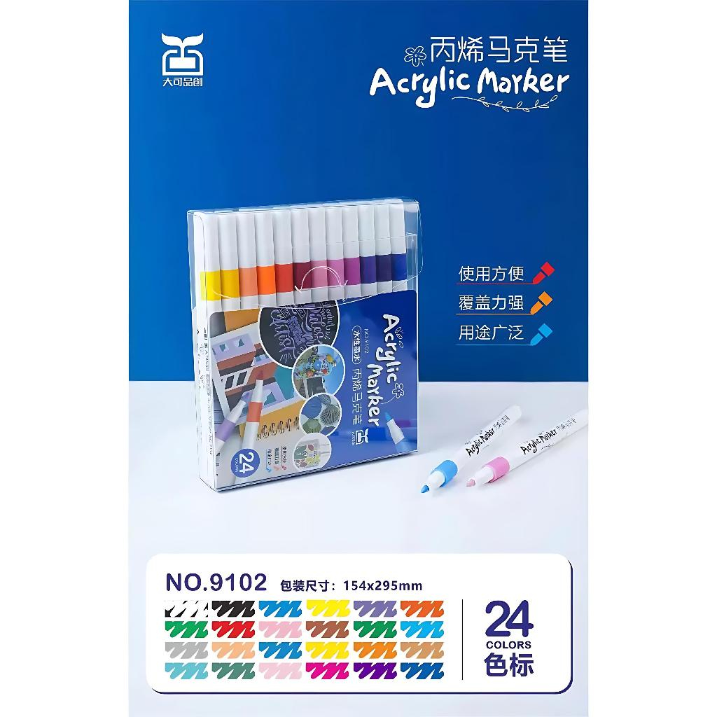 

【24 Warna】Acrylic Marker Set Spidol Akrilik DIY Painting Spidol Pastel Pulpen Highlight Drawing Warna