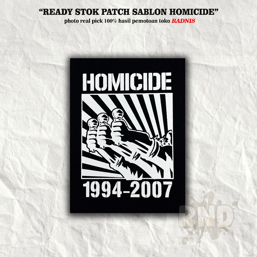 PATCH SABLON HOMICIDE TEMPELAN JAHIT PATCH BESAR AKSESORIS FASHION PATCH BESAR MOTIF MUSIK PATCH BOR
