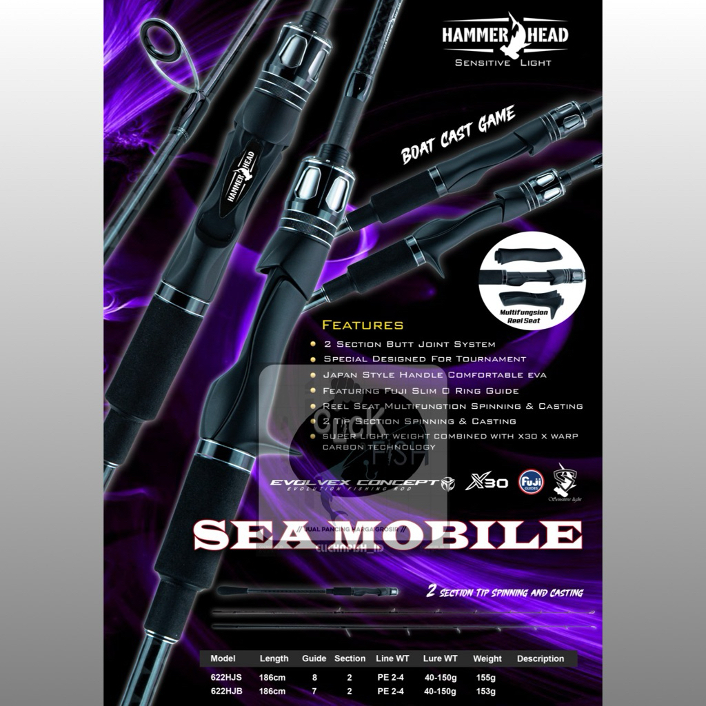 Hammer Head SEA MOBILE Spinning & OH Jigging Rod PE 2-4 - Joran Pancing Jigging Casting Dasaran