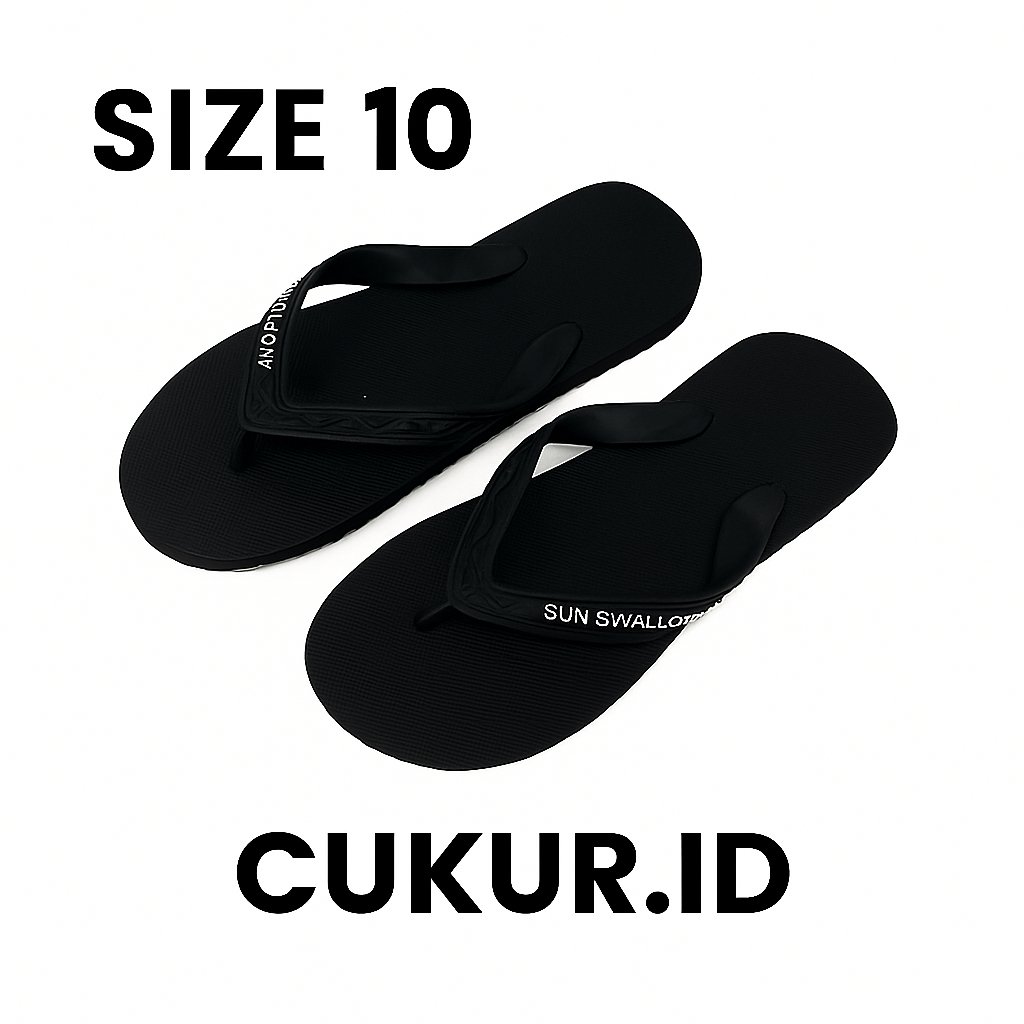 Sandal Hitam Polos Sun Swallow Size 10 Unisex