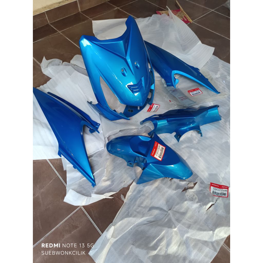 cover body halus full set honda beat karbu gen1 thn 2008-2009 biru original AHM