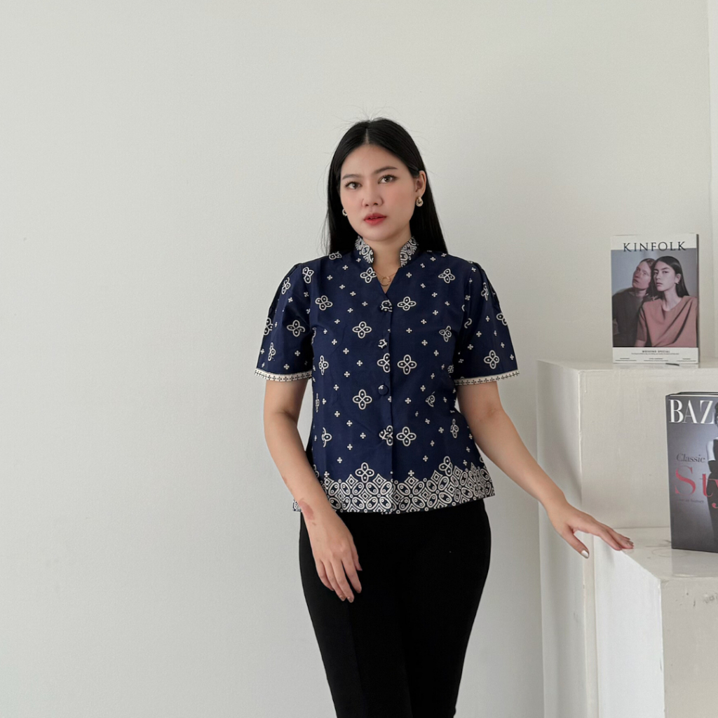 KEMEJA BATIK KERAH SANGHAI WENING TOP BATIK FIT TO XXL
