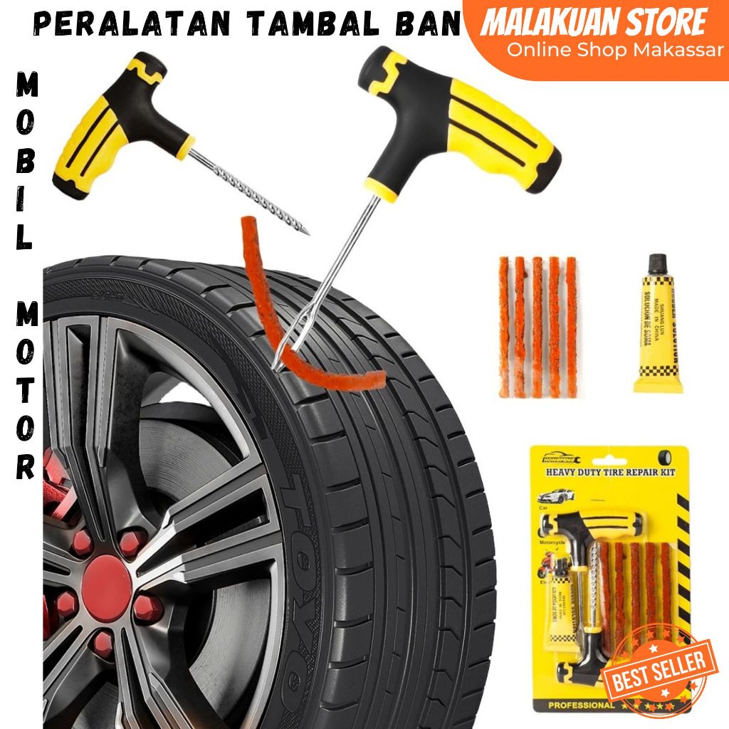 Alat Tambal Ban Tubeless / Peralatan Tambal Ban Mobil Sepeda Motor Tubeless Tire Repair Bymaocar