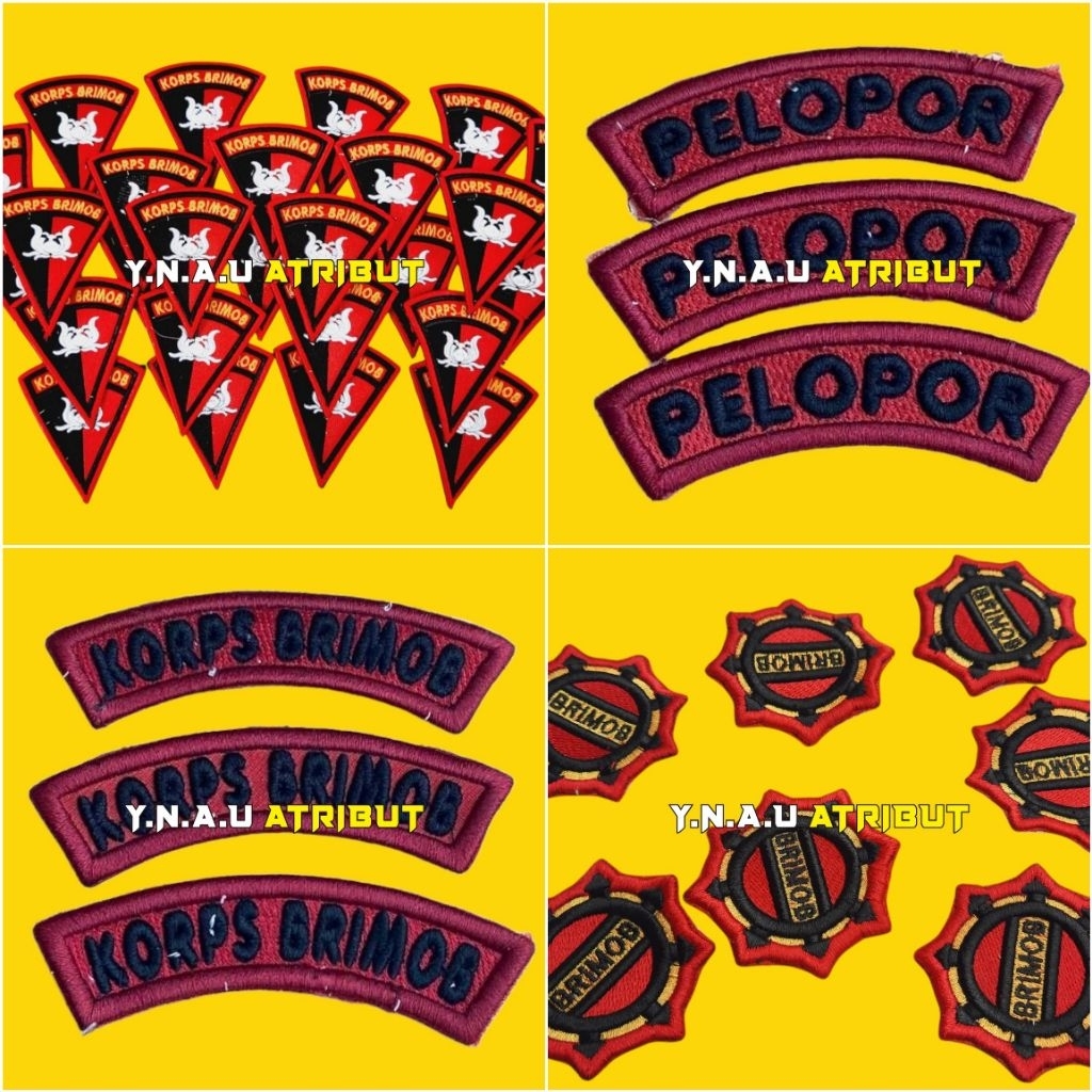 ATRIBUT PDL BRIMOB POLRI / BET LENGAN KORPS BRIMOB POLRI BORDIR TIMBUL / PIN BRIVET PDL RODA BRIMOB 