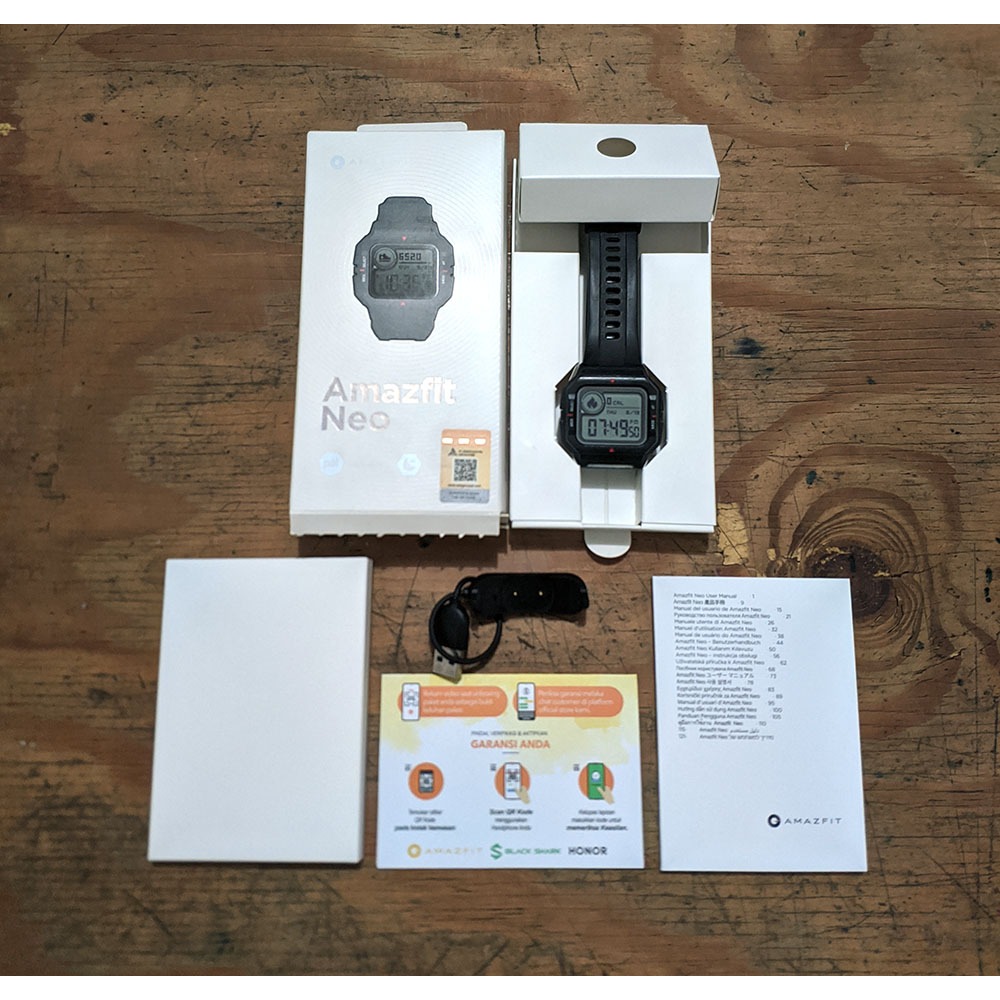 Amazfit NEO Retro Black Smartwatch Fullset Ex garansi resmi