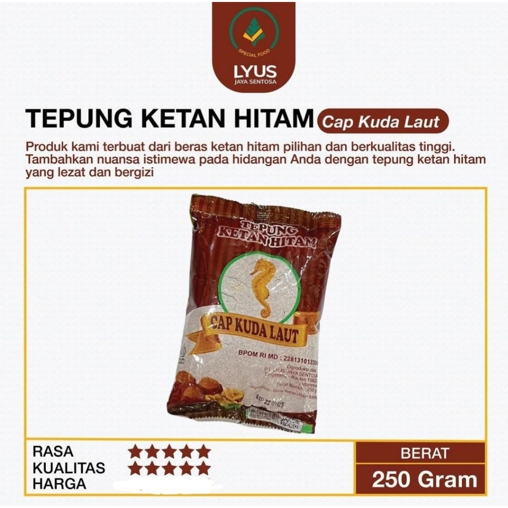 

Tepung ketan hitam kuda laut 250gr