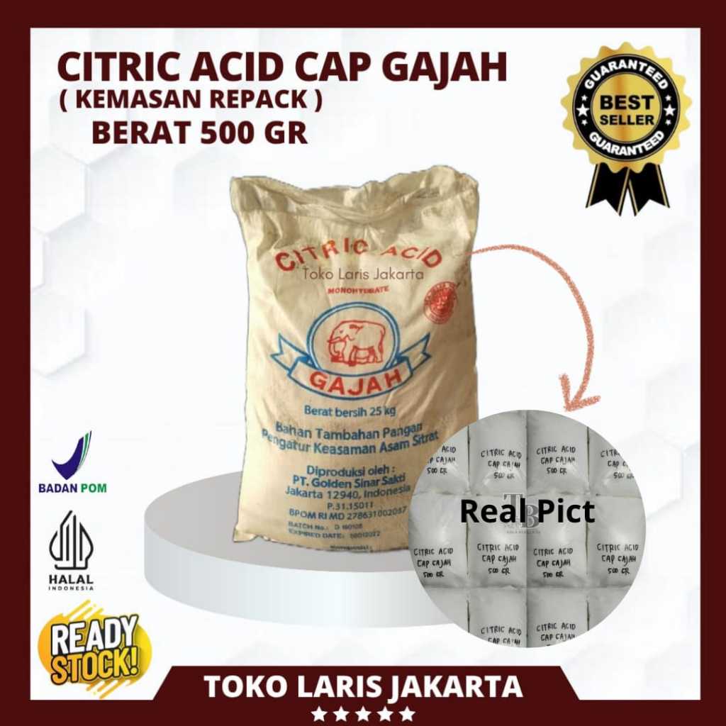 CITRIC ACID | CITRUN CAP GAJAH | SITRUN KEMASAN REPACK 500GR | BIANG SITRUN | PEMBERSIH SERBAGUNA | 