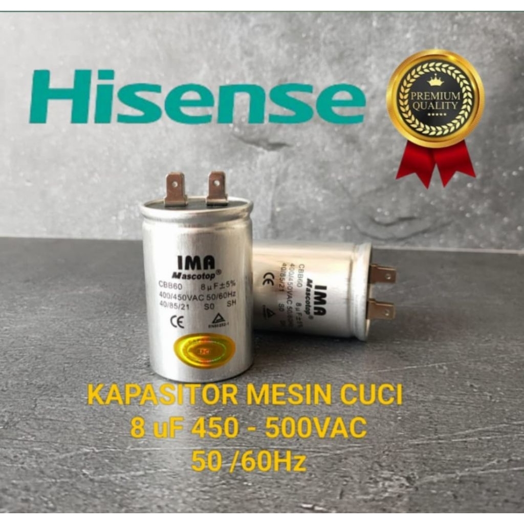 KAPASITOR MESIN CUCI 1 TABUNG 8uf HISENSE