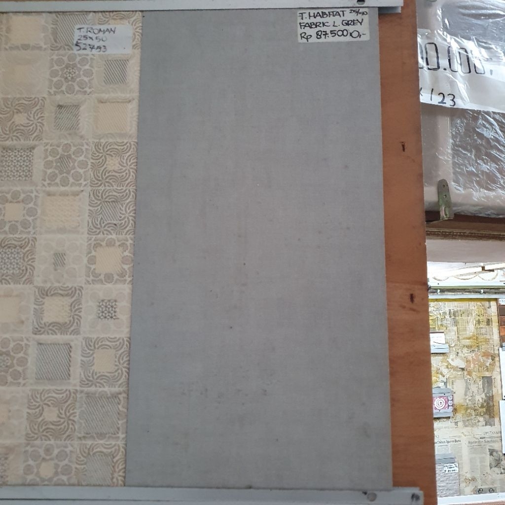 keramik dinding kamar mandi dapur kamar tidur rumah HABITAT 25x50 FABRIC LIGHT GREY abu matt