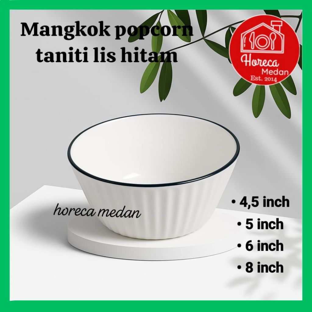 MANGKOK TANITI KERAMIK POPCORN LIS HITAM/ MANGKOK KERAMIK PORCELAIN SOUP