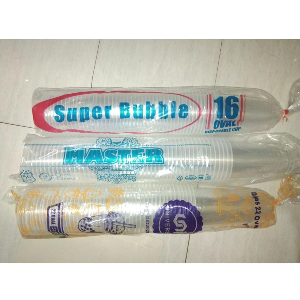 GELAS PLASTIK OVAL BENING 16oz/18oz/22oz