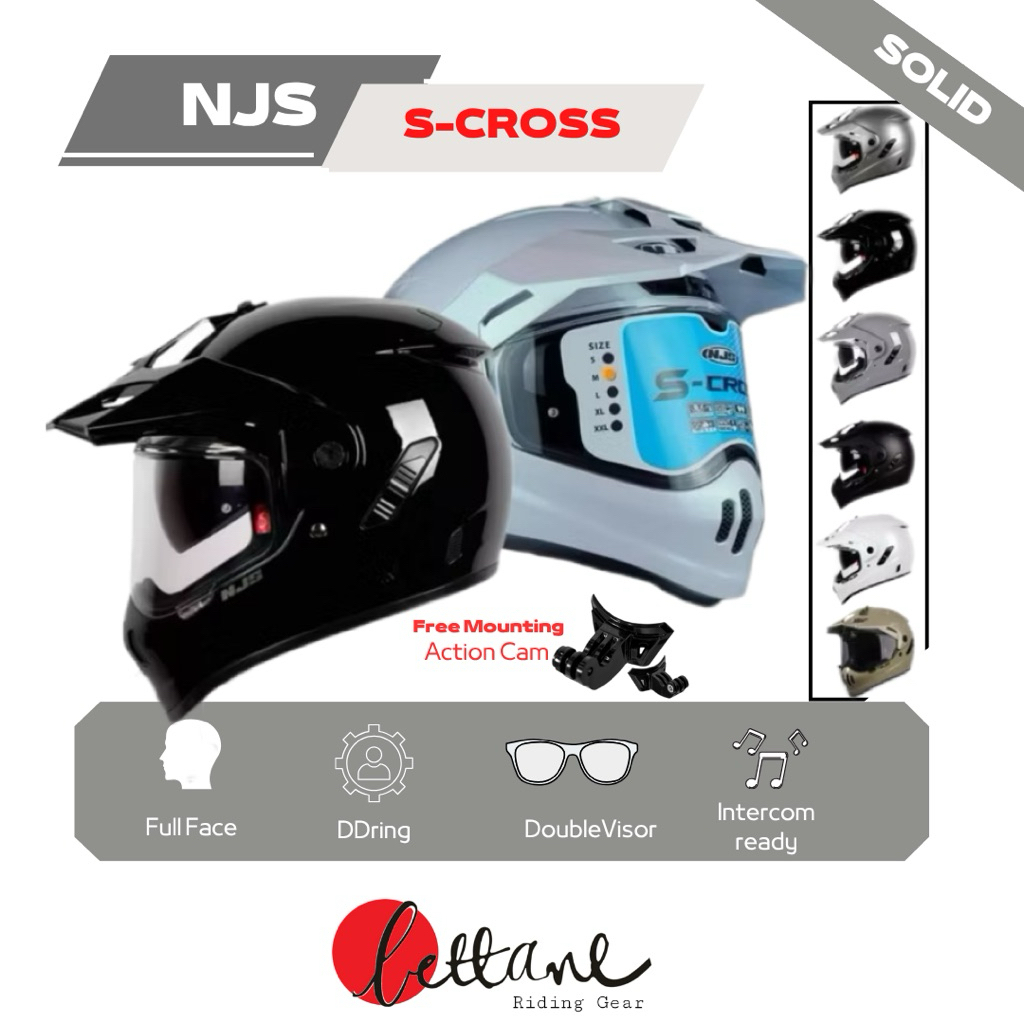 NJS S-CROSS Solid - Helm NJS Semi Cross Helm Adventure SCROSS / FREE MOUNTING ACTION CAM