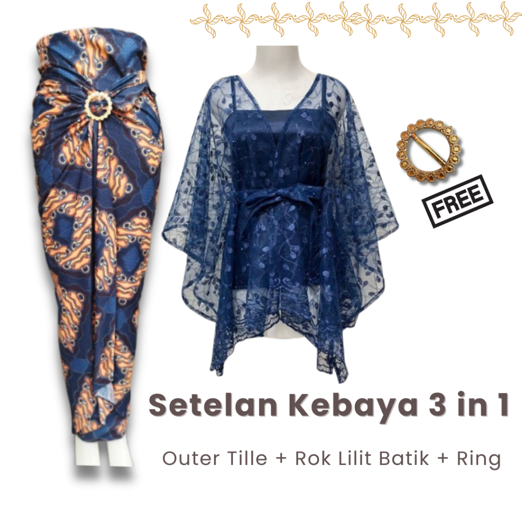 Paket Hemat Set Kebaya Kondangan Wanita Outer Brokat Tile Pita Mutiara Setelan Baju Pesta Bridesmaid