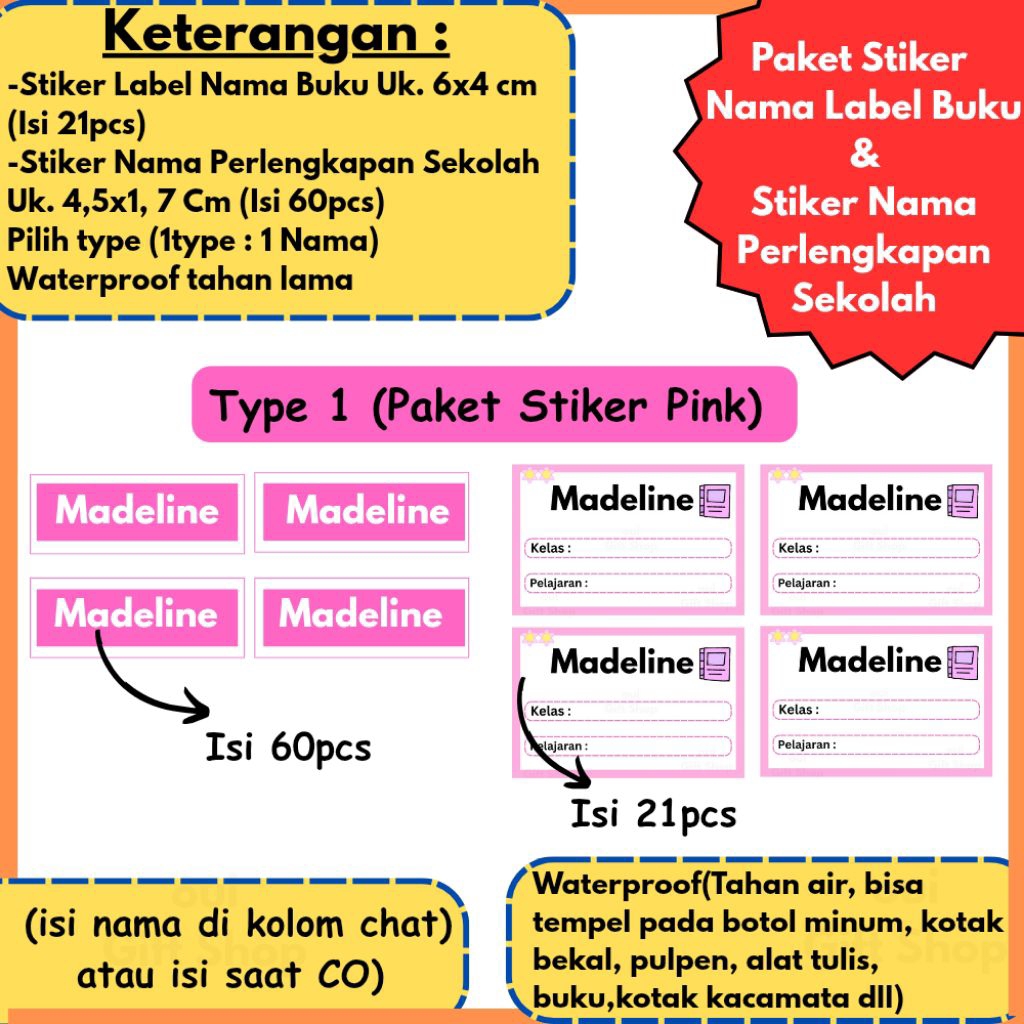 

Paket Stiker Nama Buku Pelajaran 21pcs & 60pcs Waterproof Anti Air/ Label Buku Pelajaran Sekolah / Stiker Pen / Sticker Kotak Makan Kotak Pensil