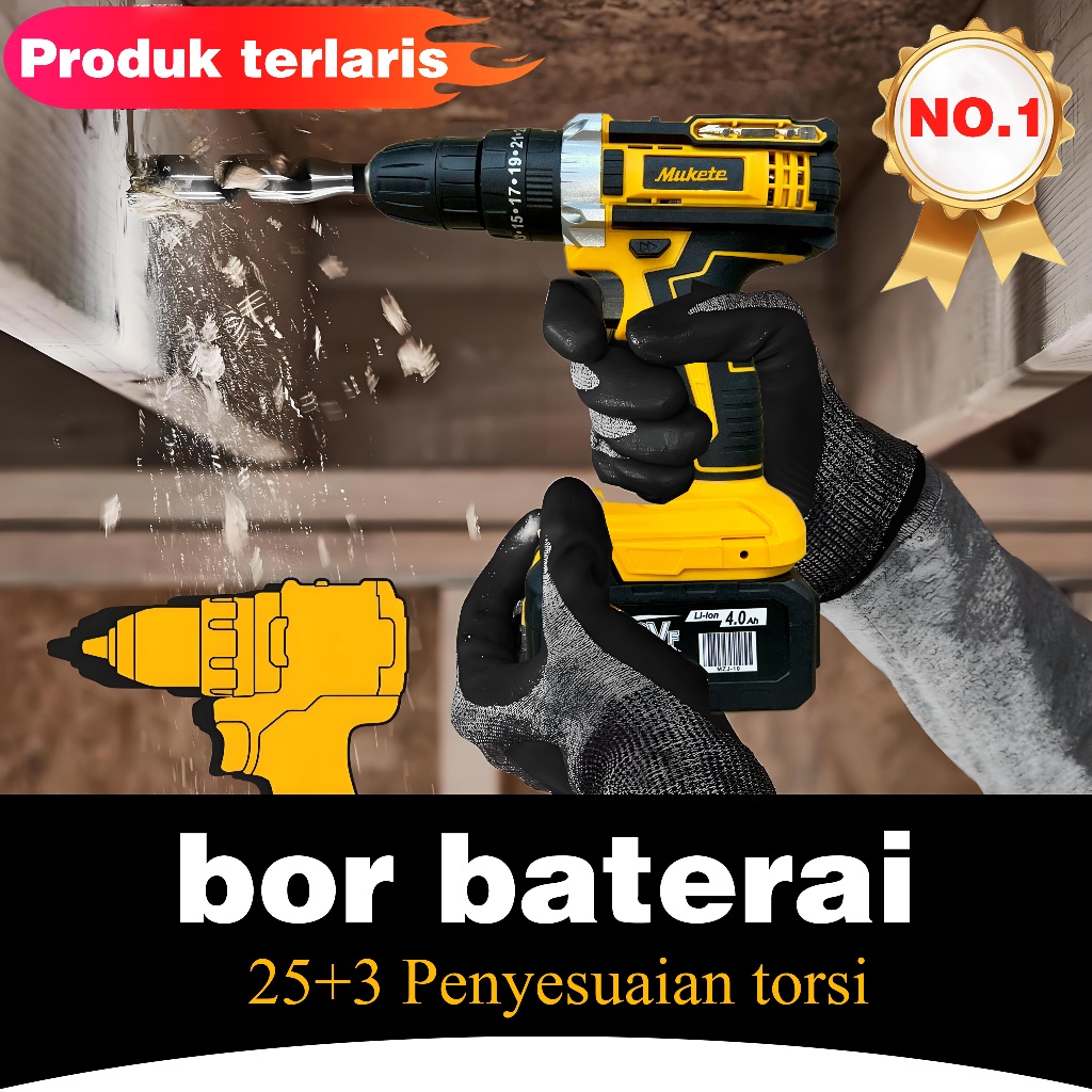 Mukete 1200R/MIN 398/598VF baterai bor bor listrik mini bor impact baterai bor cordless impact bater