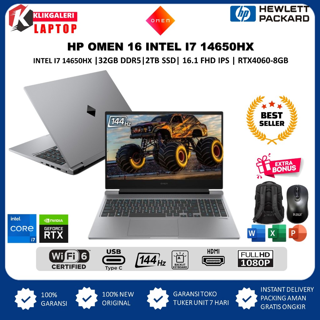 Laptop HP Omen 16 Intel Core i7 14650HX RTX4060-8GB 64GB DDR5 2TB 16.1 FHD IPS 144HZ BL WIN11HOME