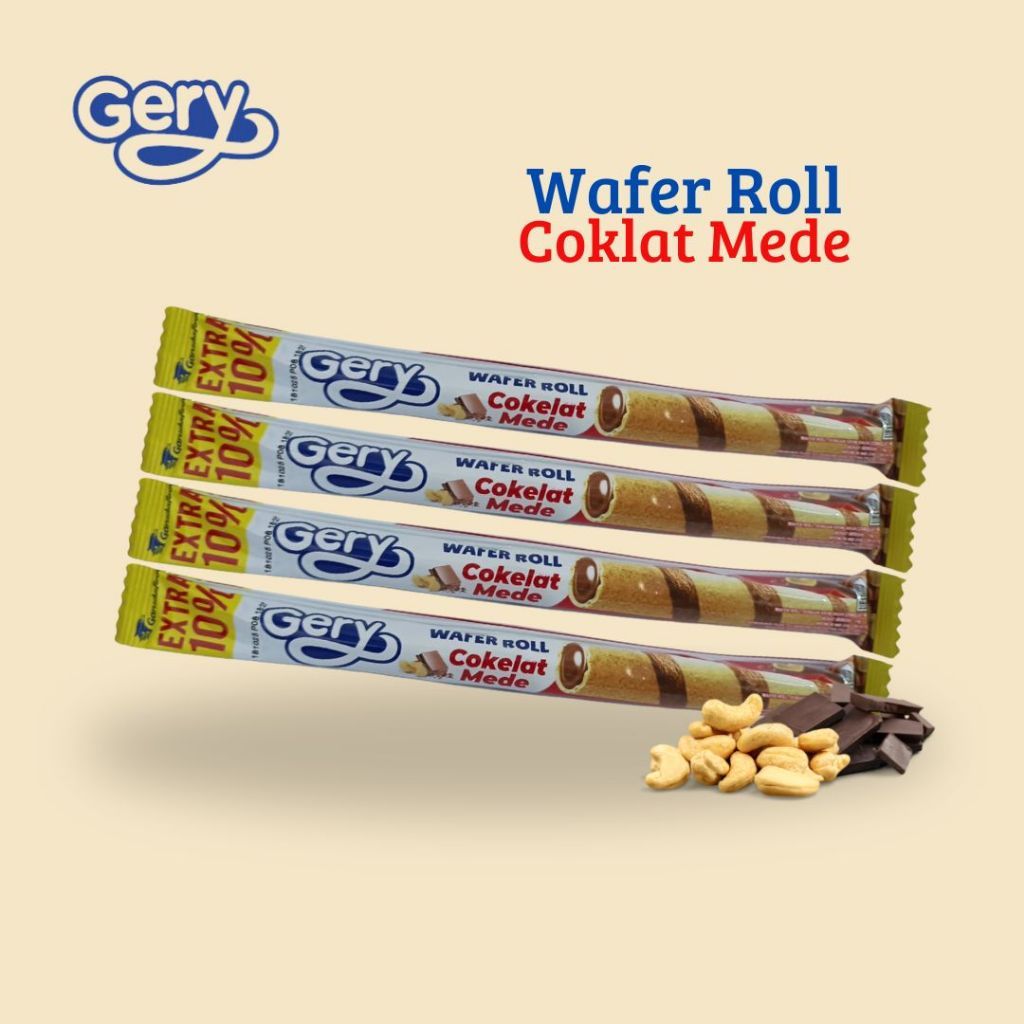 

Gery Wafer Roll dengan Krim Rasa Cokelat Mede 15gr