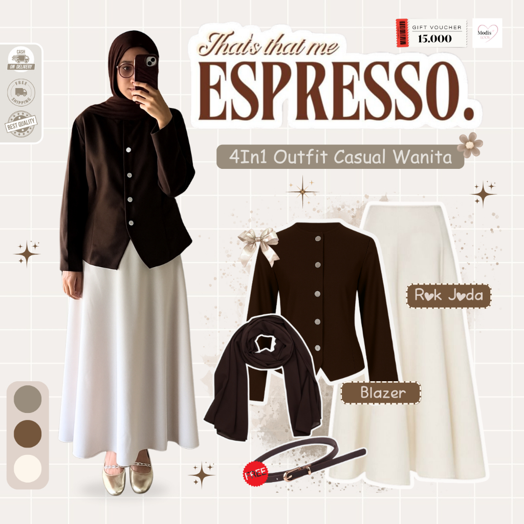 Mara One Set Rok Dan Atasan Pasmina Ceruty Alexa Blazer Rok Joda Wanita Hijab