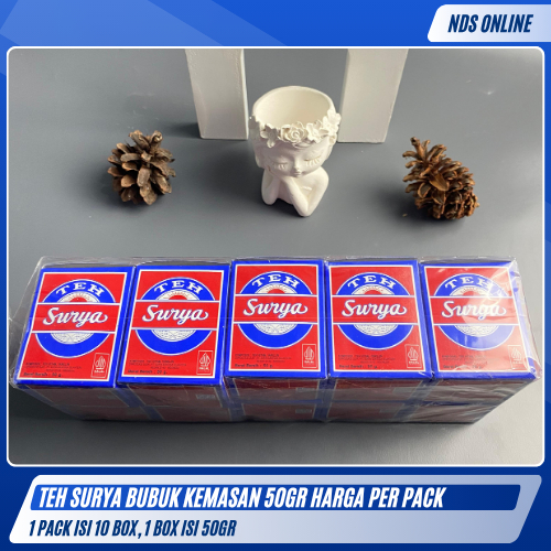 

Teh Bubuk Surya 50 gram | 1 Pack isi 10 Box | Kualitas Premium | Teh Hitam Wangi & Pekat