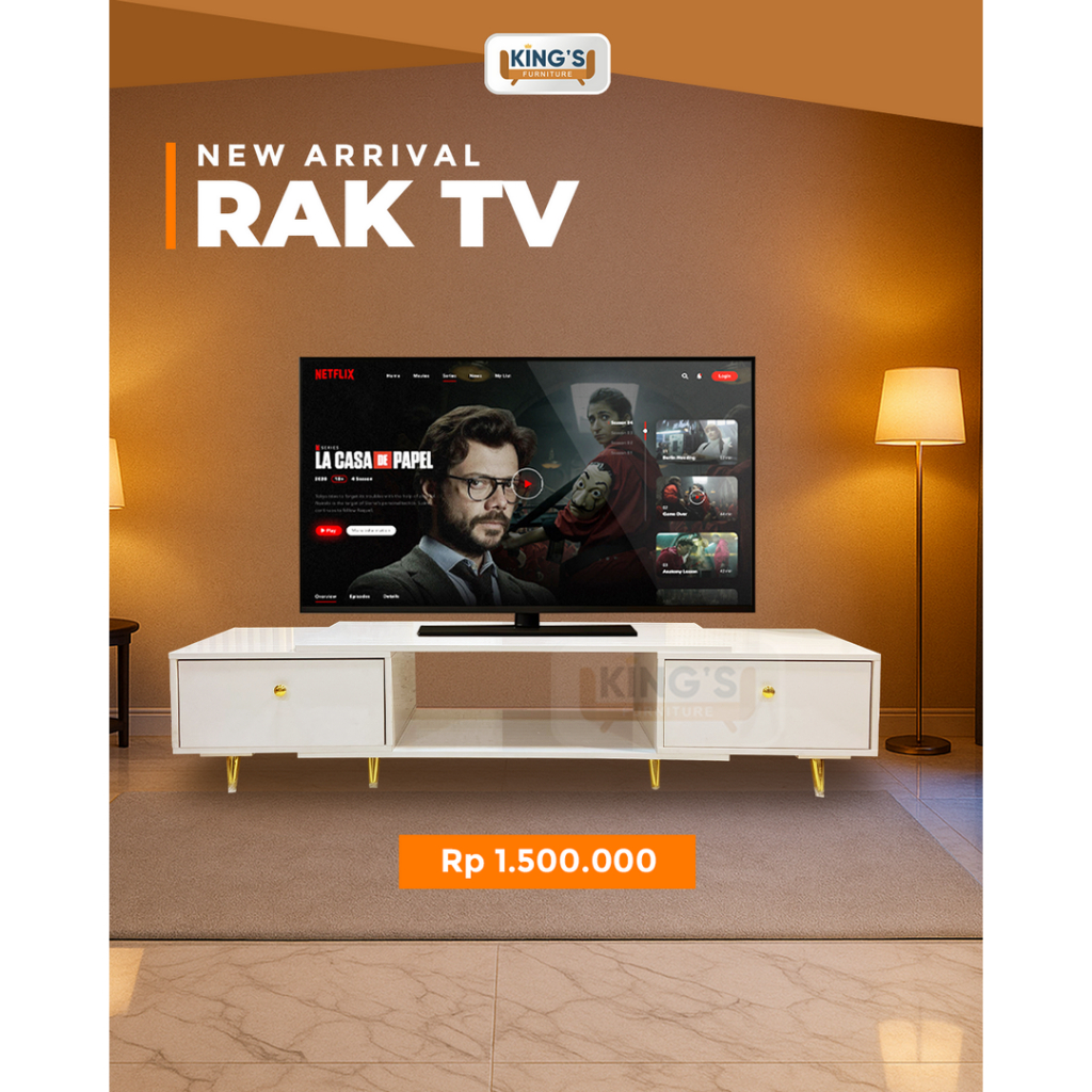 KINGS FURNITURE PONTIANAK - NEW ARRIVAL MEJA/RAK TV ELEGAN ANTI AIR - MEJA TV PVC - MEJA TV MINIMALI