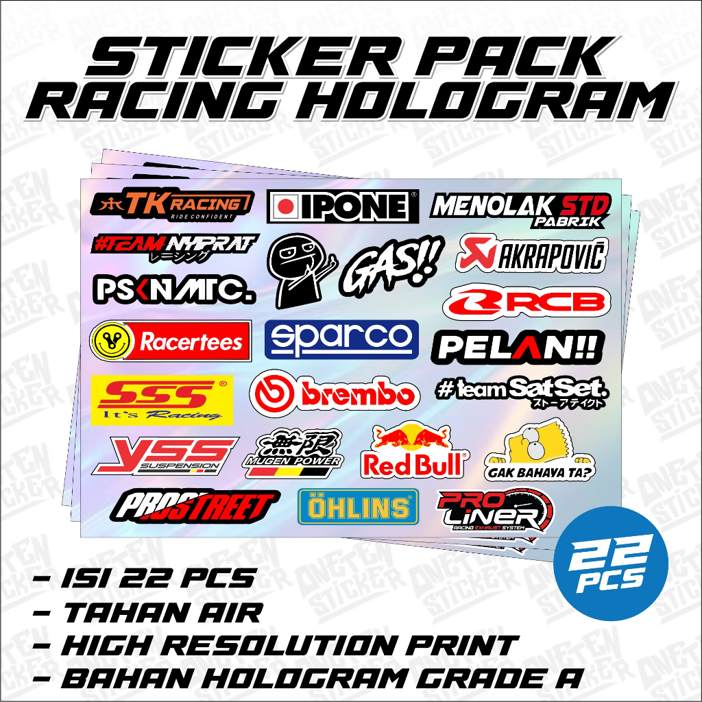 

( 22PCS ) STIKER RACING HOLOGRAM | STIKER MOTOR | STICKER HELM | STICKER HOLOGRAM | STICKER MOTOR KEREN / ONE TEN STICKER