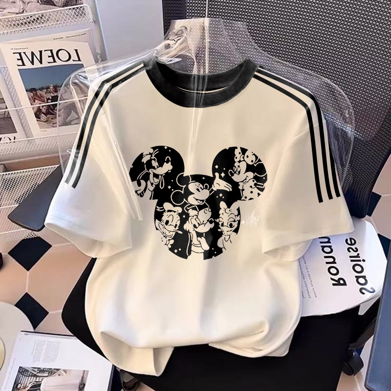 XZHAINV Kaos lengan pendek cetak Mickey Mouse cetak desain wanita Korea/Kaos lengan pendek putih/Ata