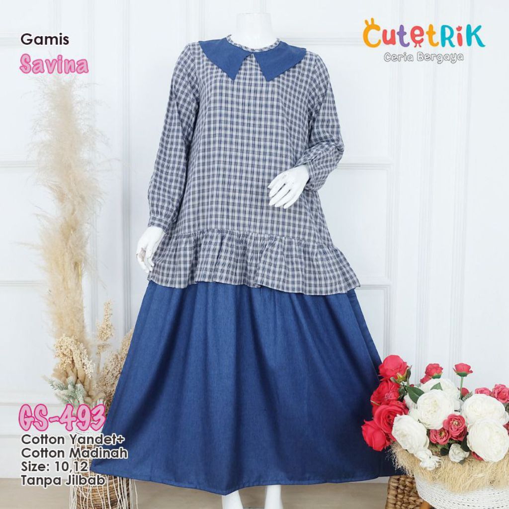 GAMIS ANAK 10 TAHUN ALA KOREAN STYLE SAVINA BY CUTETRIK GAMIS ANAK TANGGUNG WARNA BIRU MOTIF KOTAK
