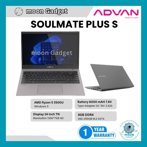 ADVAN Laptop Soulmate Plus S AMD Ryzen 5 3500U 8GB/256GB Upgradable &amp; Soulmate T 4GB/EMMC128GB