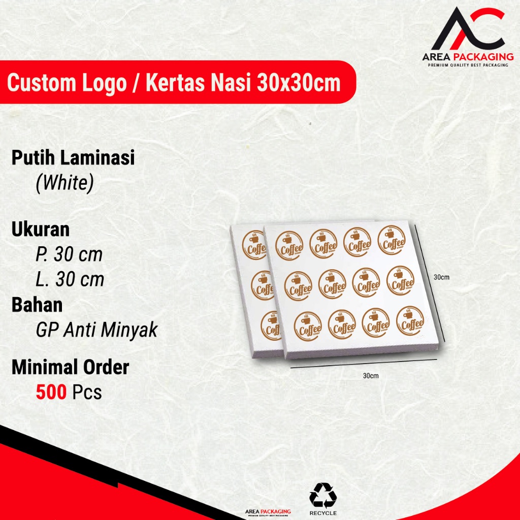 

WRAPING FOOD KERTAS NASI KFC 30X30 + CUSTOM LOGO - BAKING PAPER-KEBAB-BURGER DLL