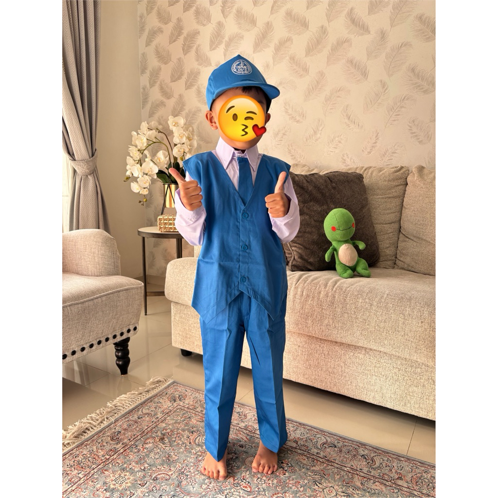 baju tk stelan biru benhur rompi pisah