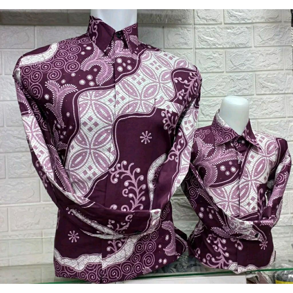 baju batik couple pria dewasa ayah dan anak laki laki tangan panjang bahan katun solo pul furing her