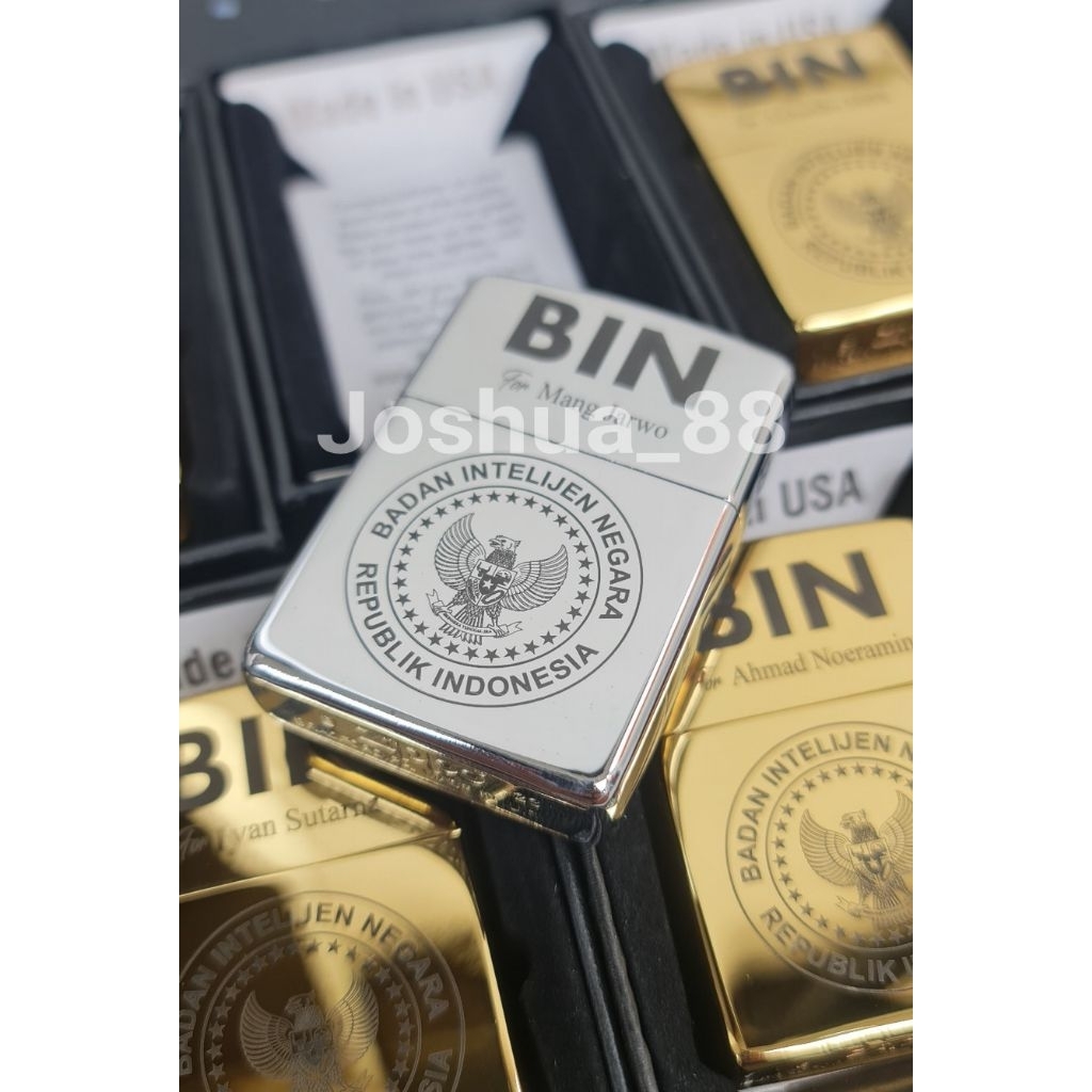 Zippo Custom Korek Api Ukir Logo BIN Badan Intelijen Negara Silver Bisa Ukir Nama Sendiri