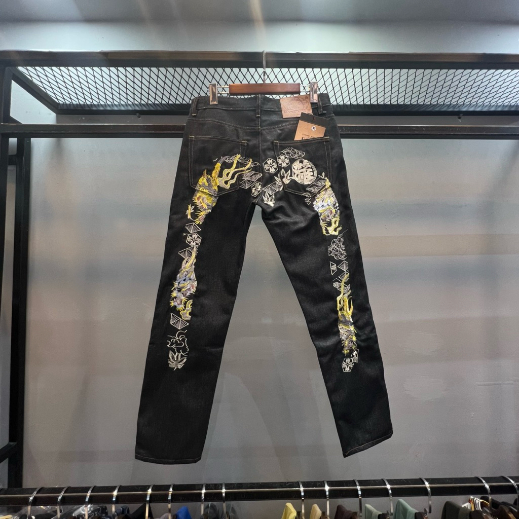 Celana Jeans Pria EVISU Dacck Dragon Embroidery Denim Jeans PM