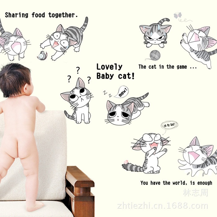 Wall Sticker Gambar Kucing Stiker Dinding Dekorasi Kamar Ruang Tamu Hiasan Tempel Wallsticker