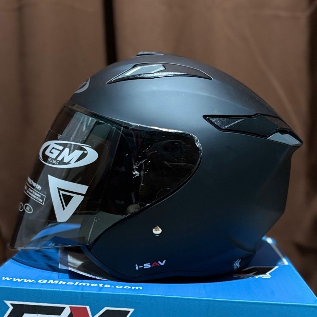GM KING FIGHTER BASIC SOLID BLACK DOFF ORIGINAL | HELM HALF FACE HITAM MATTE ORI SNI