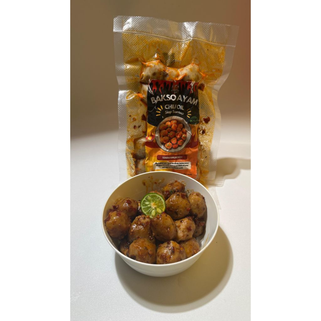 

pentol pedas Bakso ayam Chili oil siap makan kemasan vakum
