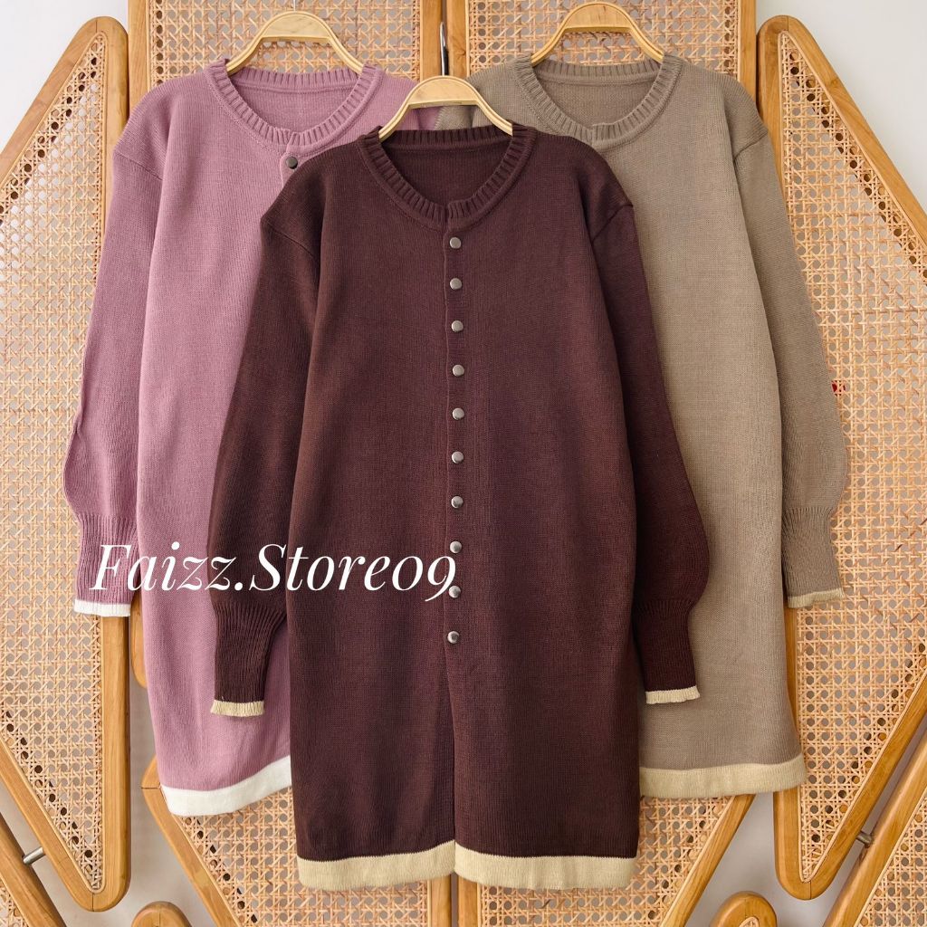 Bilaa Long Tunik - Blouse Atasan Cardigan Rajut Wanita Kancing Depan Formal Premium Korean Style