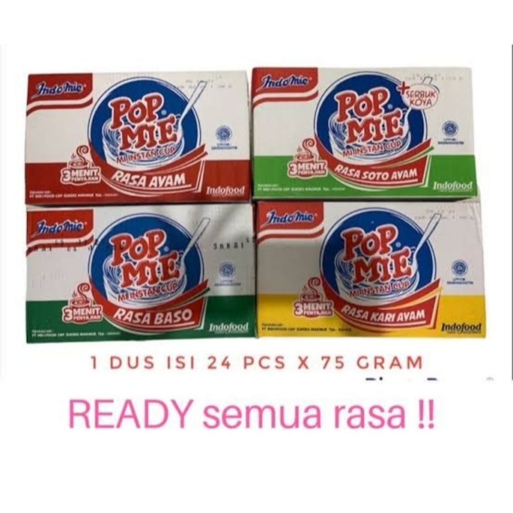 

Pop Mie Cup (1 Dus Isi 24 pcs) @75gr (Semua Varian Rasa)