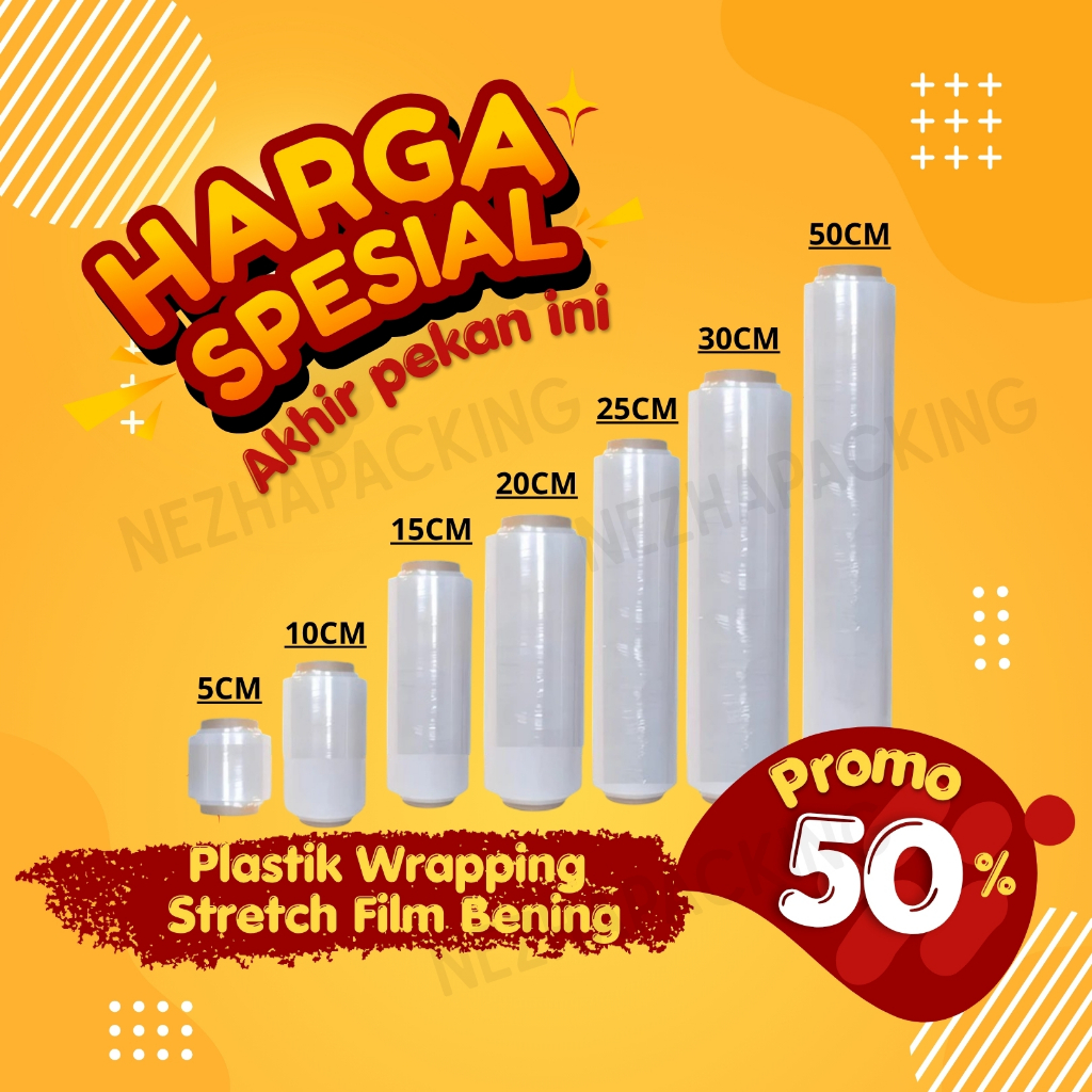 

Plastik Wrapping Barang / Stretch Film BENING WATERPROOF 5cm 10cm 15cm 20cm 25cm 30cm 50cm x 200 meter ECO 17 MICRON TIDAK GAMPANG PUTUS