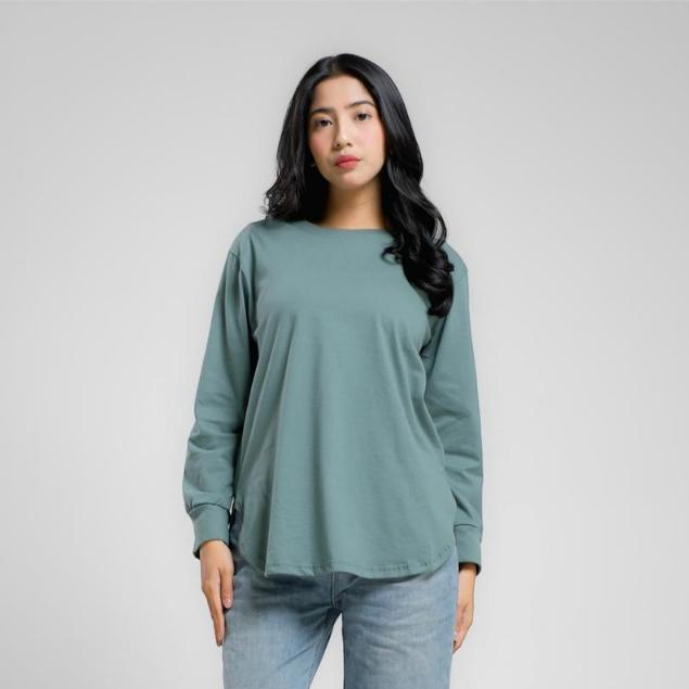 Kaos Polos Wanita Katun Combed 24s Atasan Lengan Panjang Model Oval Kaos Polos Zolaqu