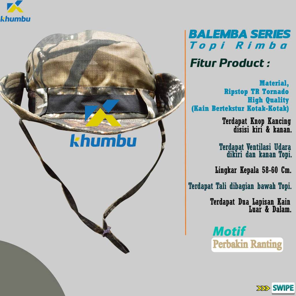 KHUMBU - Topi Hiking Cord Lock Balemba Series Motif RANTING | Topi Cowboy Desain Premium | Jungle Ha