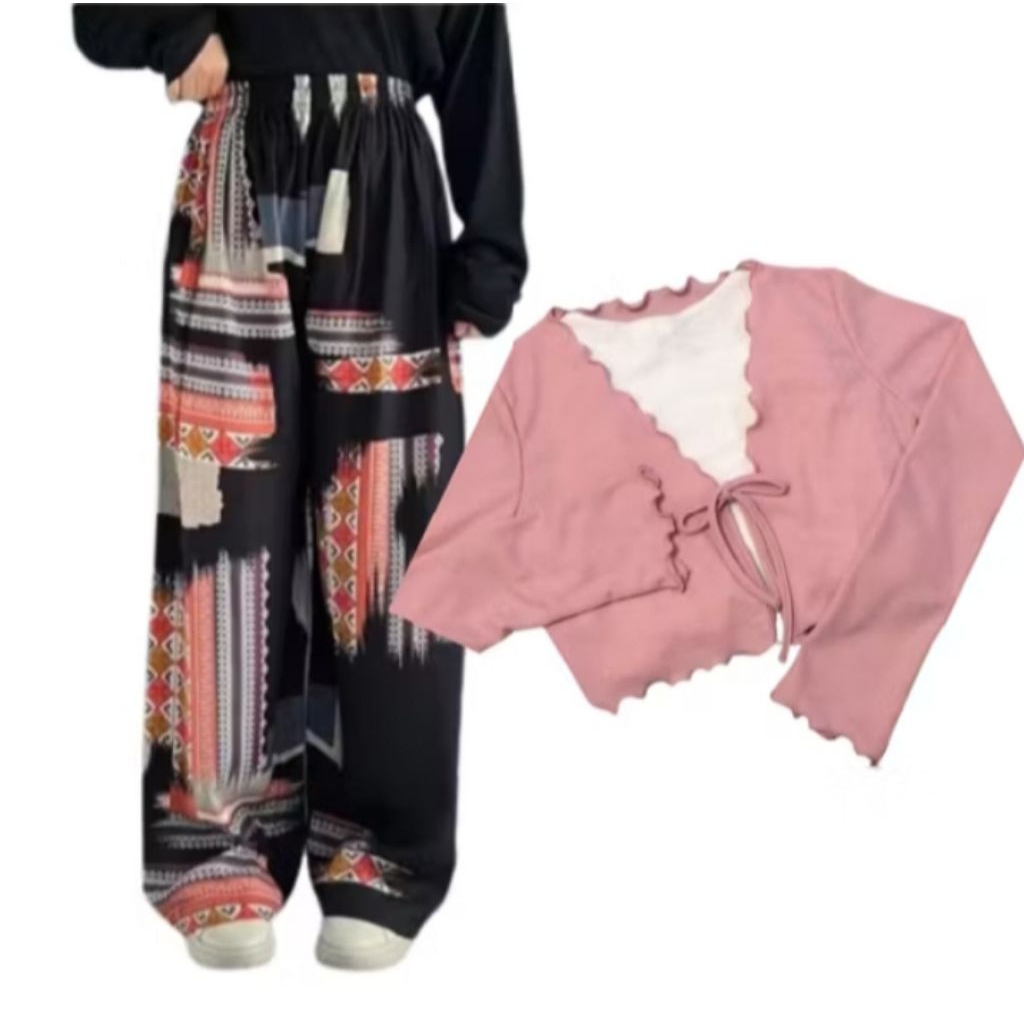 Set Terbaru Wanita Stelan Celana Kulot Hommy / Cardigan Tali Ceyoon