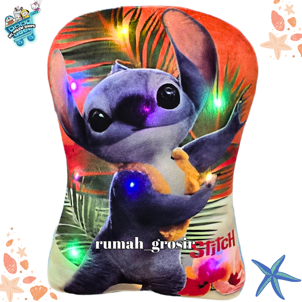(My Online Shops) Bantal Boneka Stitch Lucu Bantal Lilo and Stitch Lampu LED