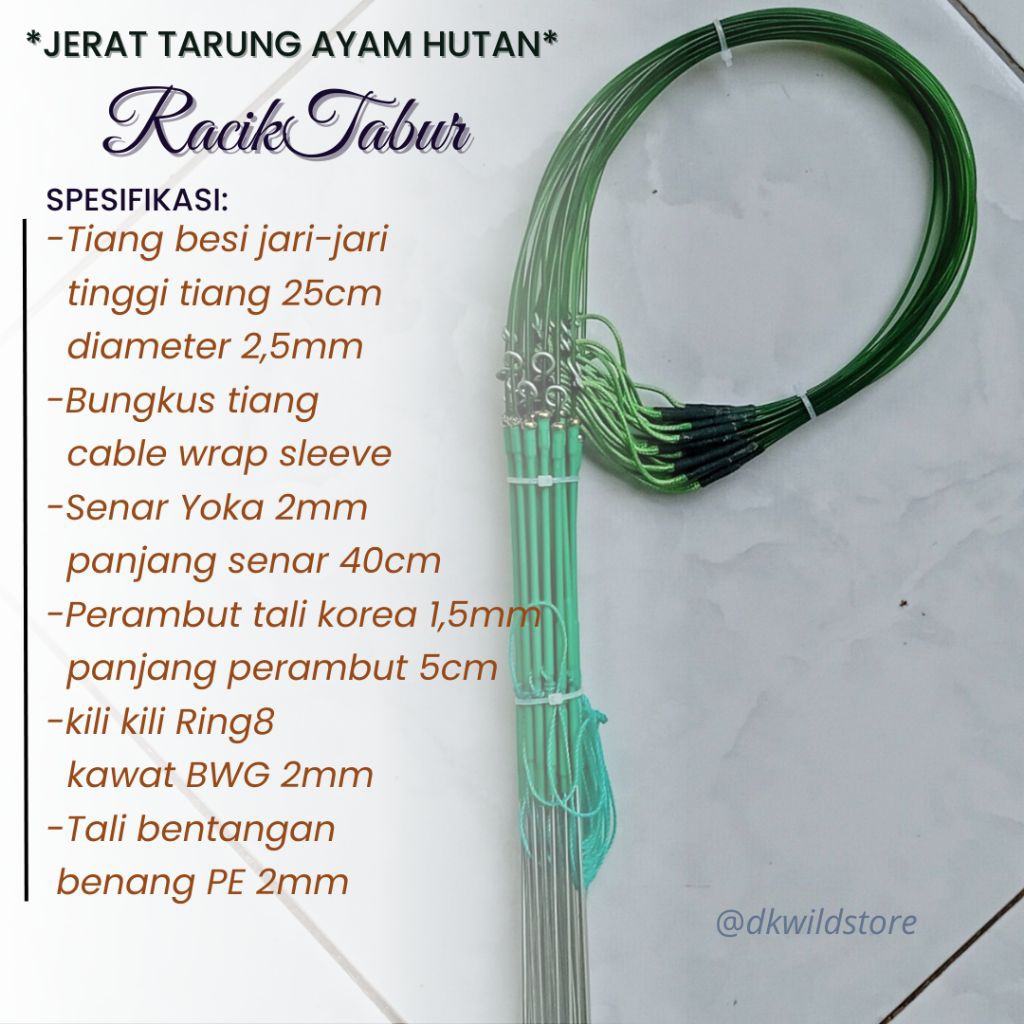 Jerat ayam hutan Racik tarung senar warna hijau daun 1 ikat isi 25 tiang model tancap
