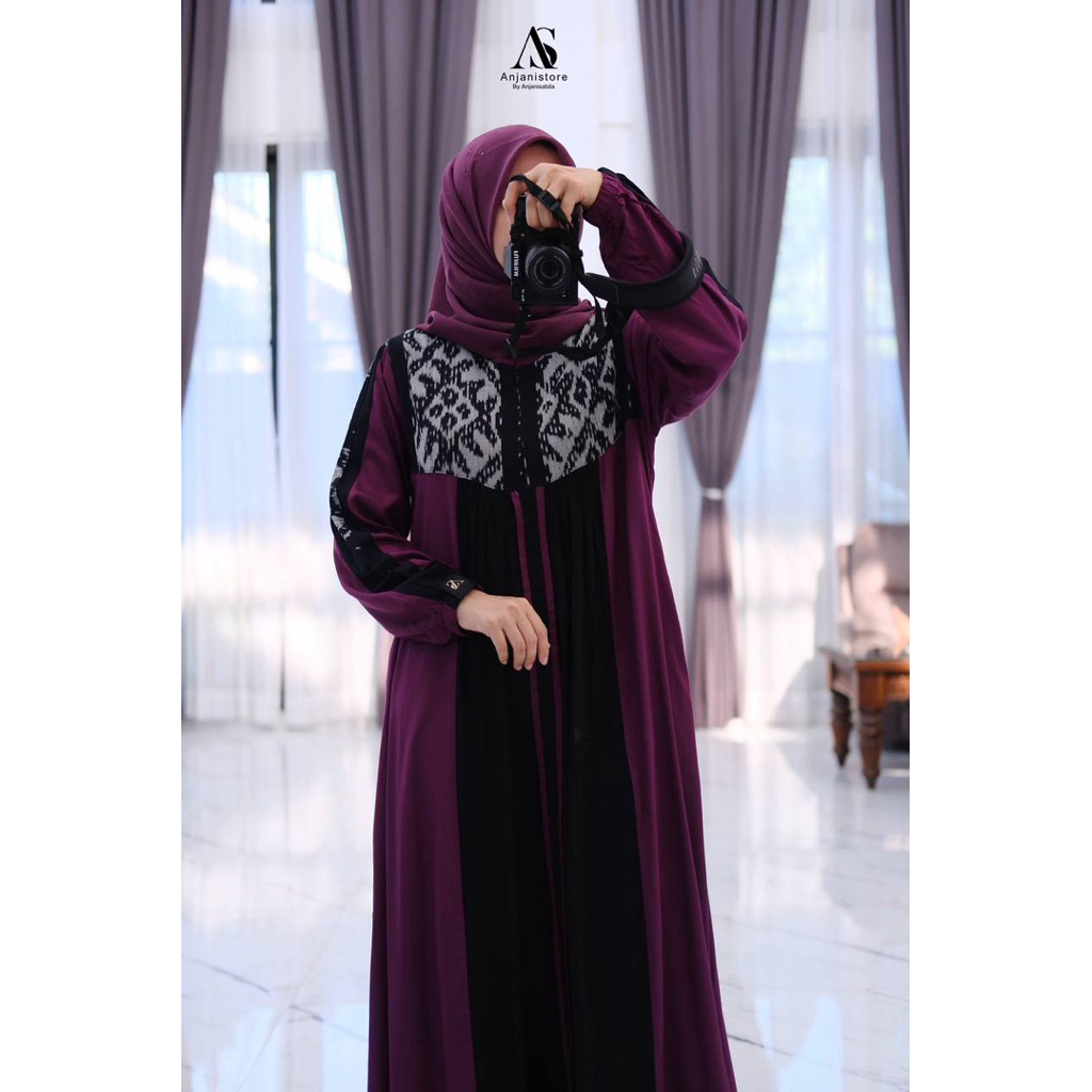 gamis Dress Sangria Etnik bahan twill uniqlo Original by Anjanistore