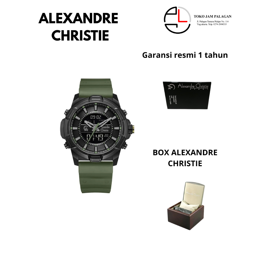 Alexandre Christie Digi AC 9375 MH RIPBAGN Men Digital Analog Dial Green Rubber Strap
